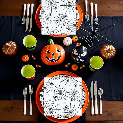 Halloween Spider Web Napkins 40 Pack - Disposable 13x13 Inch Party Table Decor