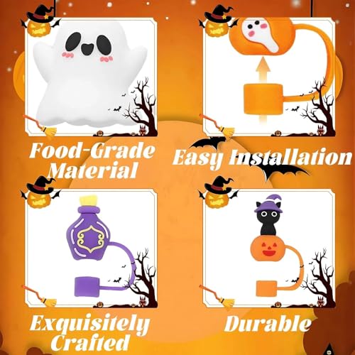 Halloween Straw Cover Set 8 Pcs - Fun 3D Cup Toppers for Parties