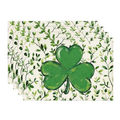 Green Shamrock Placemats Set of 4 - 12x18 Inch Rectangular Lucky Irish Table Decor