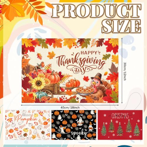 Black Red Reversible Fall Halloween Placemats Set of 8 12 x 18 Inches
