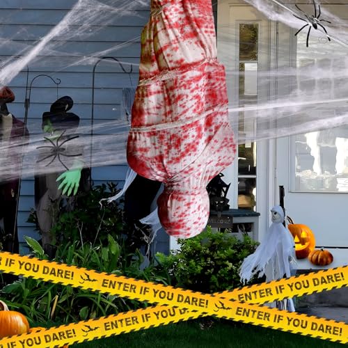 Halloween Hanging Corpse Props Set - 6ft Inflatable Dead Bodies with Web, Blood Shroud & Scene Accessories