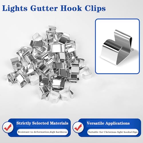 50 Pcs Metal Gutter Light Clips for Hanging Outdoor String Lights - Christmas & Halloween Decor