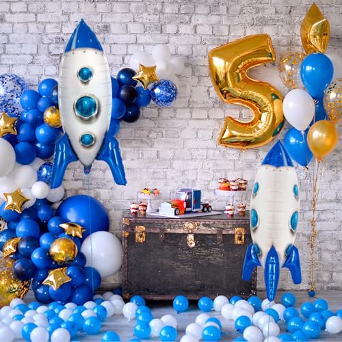 YOTHORN 2 Pcs Large Blue Rocket Balloons - Space Theme Foil Balloons for Kids Party