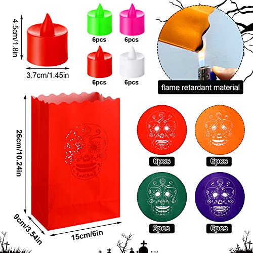 Day of the Dead Luminary Bags with LED Tea Lights - 32 Piece Party Decor Set