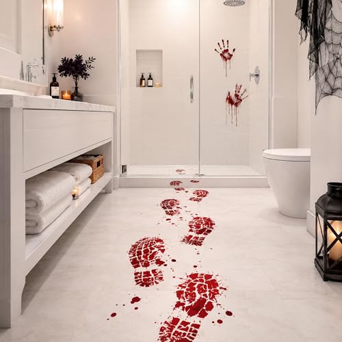 Halloween Bloody Handprint Footprint Stickers - 10 Sheets Horror Decorations