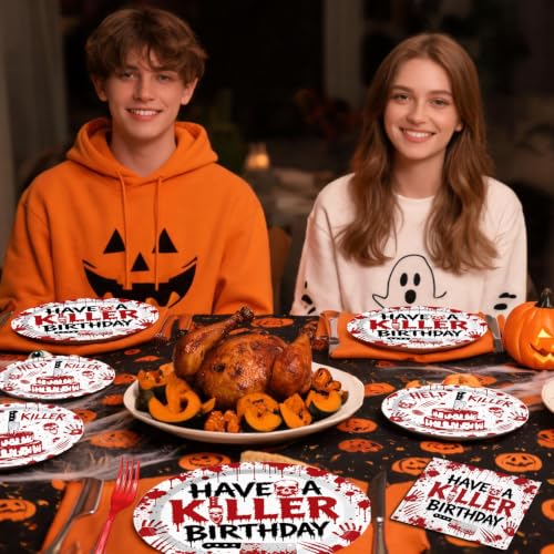 Killer Bloody Hand Disposable Party Plates Napkins & Forks Set - Halloween & Horror Theme Variation