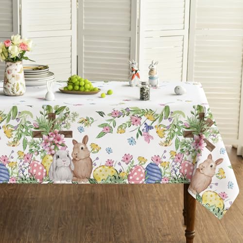 Easter Tablecloth 60 x 104 Inch Rectangular Pink Bunny Design - Durable Polyester