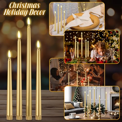 Golden Flameless LED Taper Candles Set - 24 Battery Operated Candles, 8.5-12.8 Inch, Classic Style