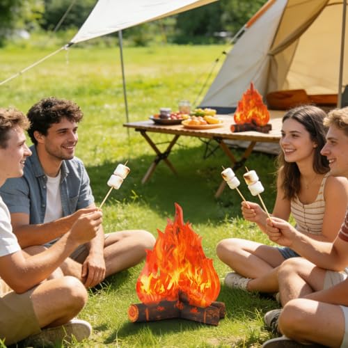 Fake Campfire Flame Decorations Set - 12 Inch 3D Artificial Fire Props for Parties and Camping - Red, 2 Pcs