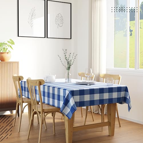 Rectangular Dining Table Cover 56x72 in Buffalo Blue Checks Recycled Cotton