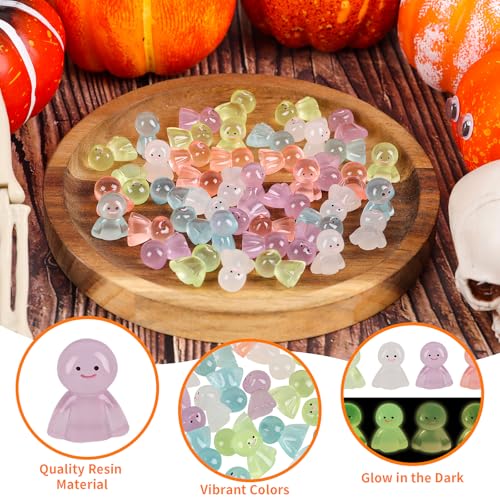 Mini Resin Ghost Figurines for Halloween Decorations, 50 Pack Glow in the Dark