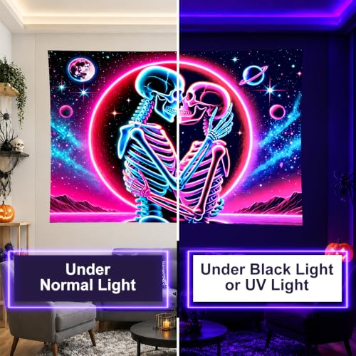 Skeleton Tapestry Trippy UV Reactive Wall Hanging - Gothic Decor - Variation Y258113ZS