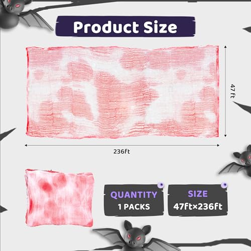 Red Halloween Creepy Cloth - 48x240 Inch Spooky Fabric for Decorations