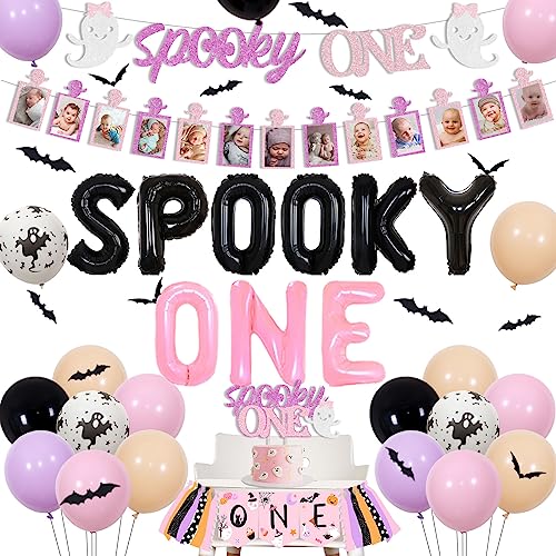 Halloween First Birthday Decorations for Girls - Spooky Banner, Cake Topper & Wall Stickers