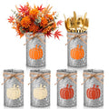 Thanksgiving Fall Pumpkin Vase Set - 6 Rustic Metal Centerpieces with Vintage Design