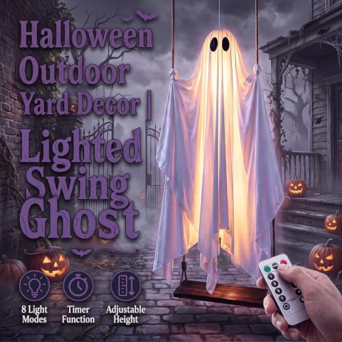 5FT Swinging Ghost Halloween Decorations Outdoor with Light and Timer