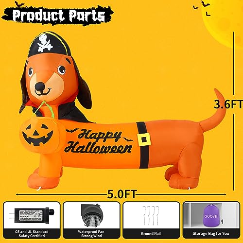 5 FT Halloween Inflatable Dog with LED Lights - Outdoor Yard Decorations