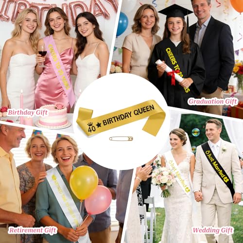 40th Birthday Sash for Women Men - Happy 40th Party Decorations Gift