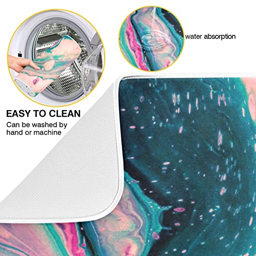 Super Absorbent Microfiber Dish Drying Mat 24x18 Inches - Marble Pink Green - Flexible & Quick-Drying Kitchen Pad with Hang Loop