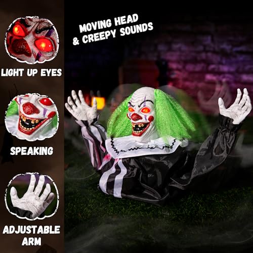 Halloween Animatronic Groundbreaker Clown Outdoor Decor - Scary Talking Motion-Activated with Lighted Eyes