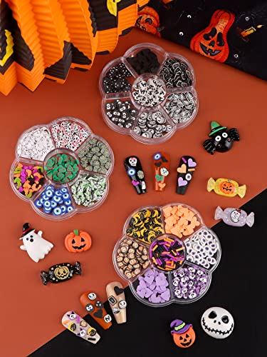Halloween Nail Art Sequins Set - 3 Boxes of Skull, Pumpkin, Ghost & Spider Shapes - Variation B