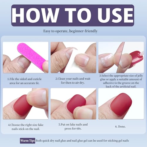 Black Short Square Press On Nails 120 Pcs - Fake Nail Kit with Glue & Tabs