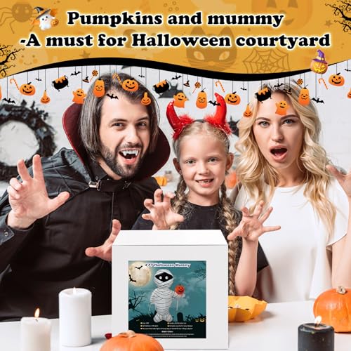 4FT Inflatable Mummy Halloween Decoration with LED Lights & Pumpkin - Outdoor Indoor Decor