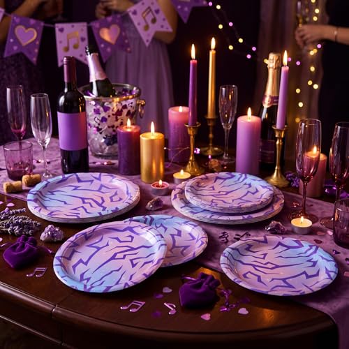 Purple Kpop Disposable Paper Plates Set - 50 Pieces, 7 & 9 Inch, Party Decor
