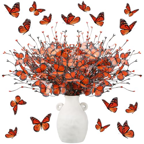 Orange Monarch Butterfly Day of the Dead Decorations - 8 Artificial Floral Picks