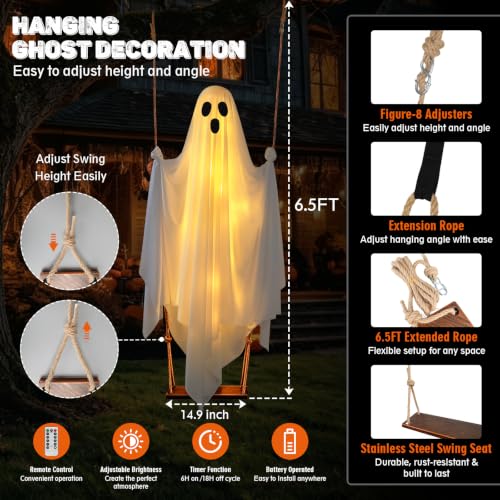 Large 6.5FT Halloween Ghost Decoration with Remote LED Lights Outdoor Yard Decor