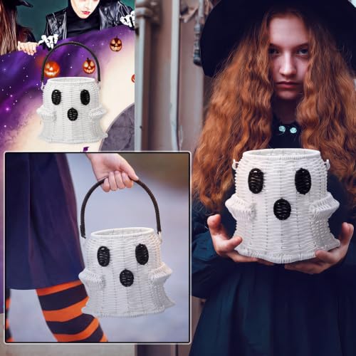 Halloween Ghost Woven Rattan Trick or Treat Basket - Candy Bag