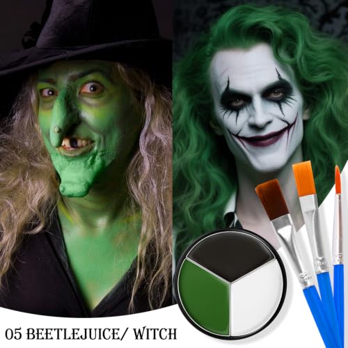 BeFIVECOK Halloween Face & Body Paint Kit - 05 Beetlejuice/Witch, Includes Sponges & Brushes