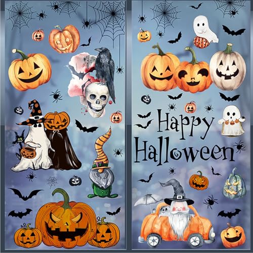 Halloween Window Clings Set - 8 Sheets Spooky Static Stickers for Glass - Multi8 / 8Multi