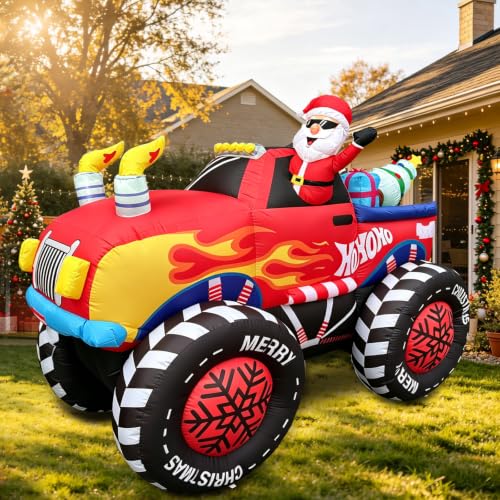 8.2FT Santa Claus Truck Inflatable Christmas Decoration with LED Lights for Outdoor Holiday Yard Display