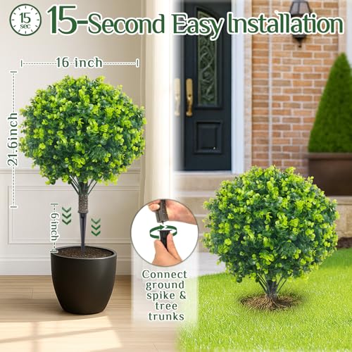 Artificial Boxwood Topiary Ball Trees Set of 2 - 20 Inch Faux Bushes for Outdoor & Indoor Decor