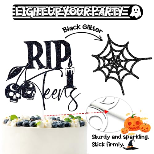 Halloween Gothic Cake Topper for 13th Birthday - Black Glitter Rip Teens Decor