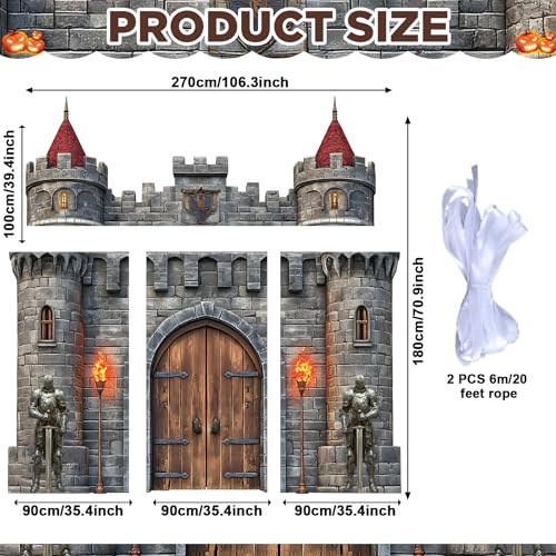 Medieval Castle Door Cover Set for Party Decor - 4 Pieces, Knight & Torch Theme