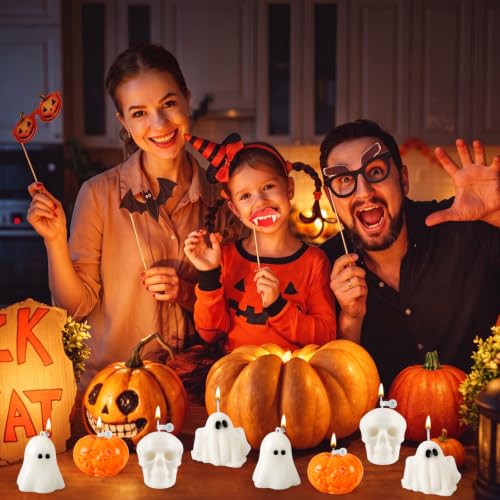 12-Pack Halloween Ghost & Pumpkin Candles Decorative Spooky Wax Candles