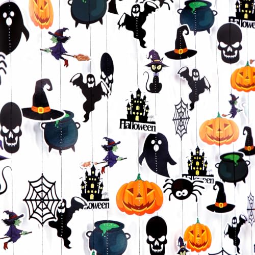 Black Ghost Witch Bat Spider Halloween Garlands - Pre-Strung 4 Pack