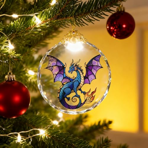 Dragon Christmas Ornaments - Aurora Violetwing Glass Holiday Decor, 2.75in