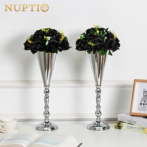 Black Artificial Flower Bouquets - 6 Pcs Gothic Rose Centerpieces