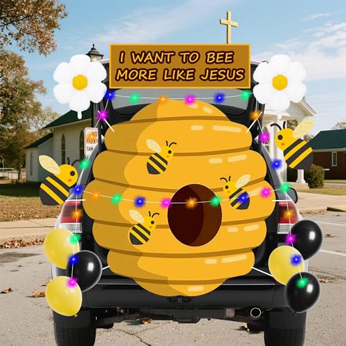Halloween Bee Theme Car Decorations Kit with Balloons & LED String Lights - Trunk or Treat