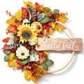 20 Inch Fall Wreath with Wooden Beads and Autumn Decorations - Front Door Decor