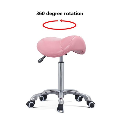 Antlu Saddle Stool Rolling Chair for Massage Clinic Spa Salon Cutting, Saddle Rolling Stool with Wheels Adjustable Height (Pink)