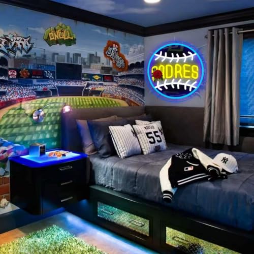 Baseball Neon Sign LED Wall Light for Man Cave Bedroom Garage - Dimmable USB Powered