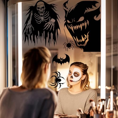 Giant Halloween Window Clings - 5 Sheets Spooky Monster Decals for Holiday Decor