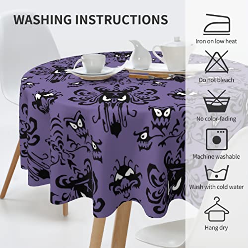 Purple Halloween Round Tablecloth 60 Inch - Haunted Mansion Ghost Decor