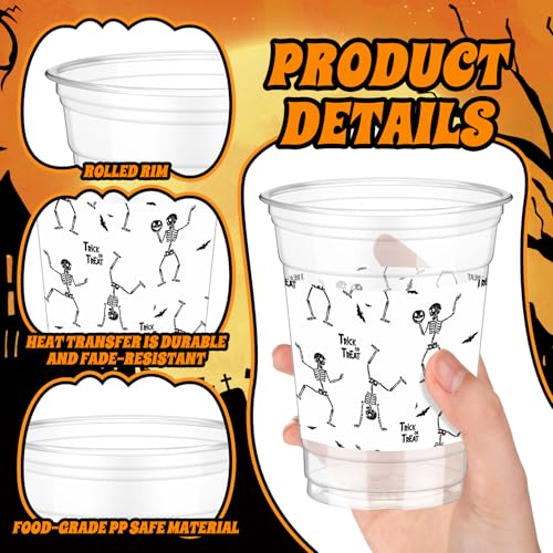 Halloween Skeleton Plastic Cups 12 oz - 100 Pack, Black & White Variation