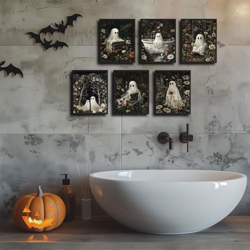 Ghost Wall Art Prints Set - Halloween Dark Forest Ghost Posters 8x10in, Unframed - Variation of Poster
