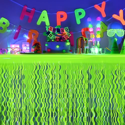 Glow in The Dark Neon Wavy Table Skirts - 2 Pack for Party Decorations